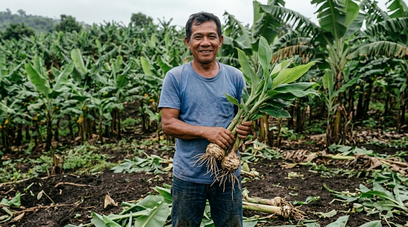KRA Farms farmer holding Lakatan seedlings